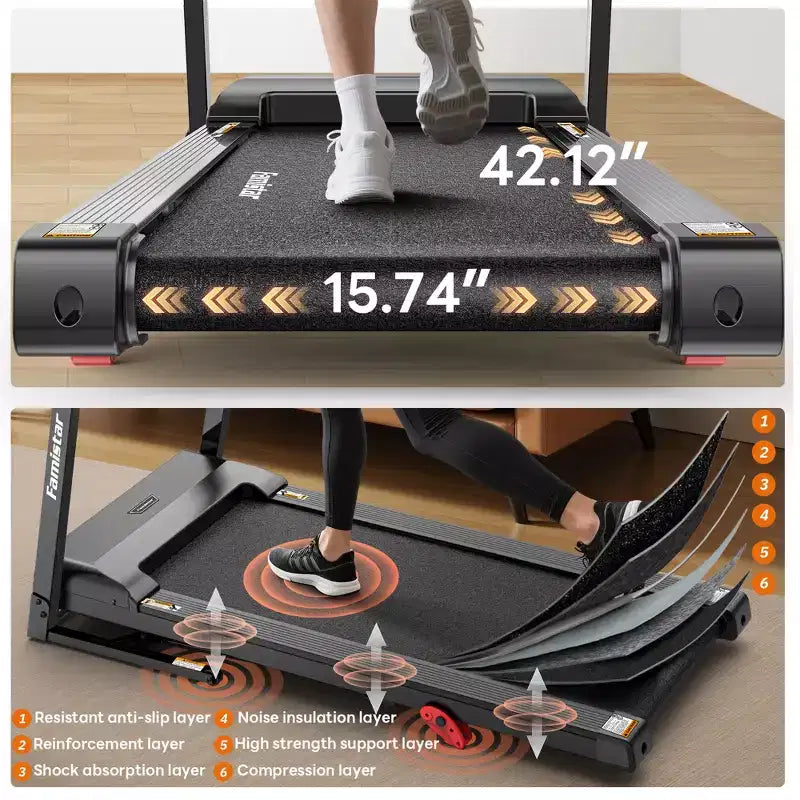 Folding Treadmill 350 lbs Capacity for Home, Incline Treadmill for Exercising, 6% Manual Incline, 7.5MPH, 16'' Wide Belt, 71 Programs, Knee Support