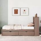 Okak Twin Modern Bed Frame with Wooden Storage Headboard & Built-in LED/USB,Bookcase Platform Bed for Bedroom,Kids Room
