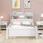 Okak Twin Modern Bed Frame with Wooden Storage Headboard & Built-in LED/USB,Bookcase Platform Bed for Bedroom,Kids Room