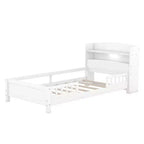 Okak Twin Modern Bed Frame with Wooden Storage Headboard & Built-in LED/USB,Bookcase Platform Bed for Bedroom,Kids Room