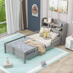 Okak Twin Modern Bed Frame with Wooden Storage Headboard & Built-in LED/USB,Bookcase Platform Bed for Bedroom,Kids Room