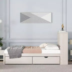 Okak Twin Modern Bed Frame with Wooden Storage Headboard & Built-in LED/USB,Bookcase Platform Bed for Bedroom,Kids Room