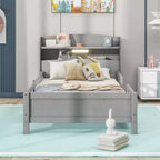 Okak Twin Modern Bed Frame with Wooden Storage Headboard & Built-in LED/USB,Bookcase Platform Bed for Bedroom,Kids Room