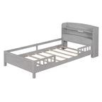 Okak Twin Modern Bed Frame with Wooden Storage Headboard & Built-in LED/USB,Bookcase Platform Bed for Bedroom,Kids Room