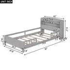 Okak Twin Modern Bed Frame with Wooden Storage Headboard & Built-in LED/USB,Bookcase Platform Bed for Bedroom,Kids Room