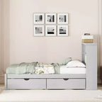Okak Twin Modern Bed Frame with Wooden Storage Headboard & Built-in LED/USB,Bookcase Platform Bed for Bedroom,Kids Room