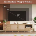 76.6 Inch Rattan TV Stand for 65/75/85 Inches TVs Natural TV Console with Open Storage and Drawers for Living room