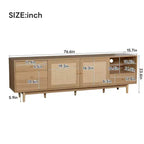76.6 Inch Rattan TV Stand for 65/75/85 Inches TVs Natural TV Console with Open Storage and Drawers for Living room