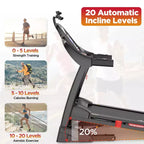 Electric Treadmill on Sale,Dual Motor Running Machine for Home with 0-20% Auto Incline,4.9HP Folding Treadmills for Walking,Incline Treadmill