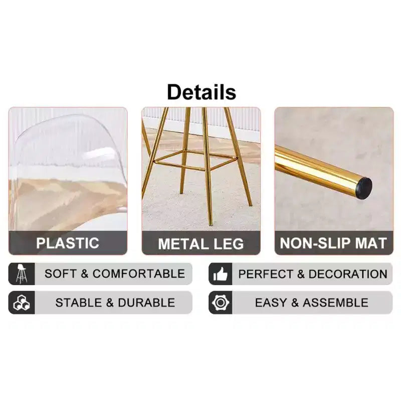 Modern Upholstered Metal-Leg Bar Stool