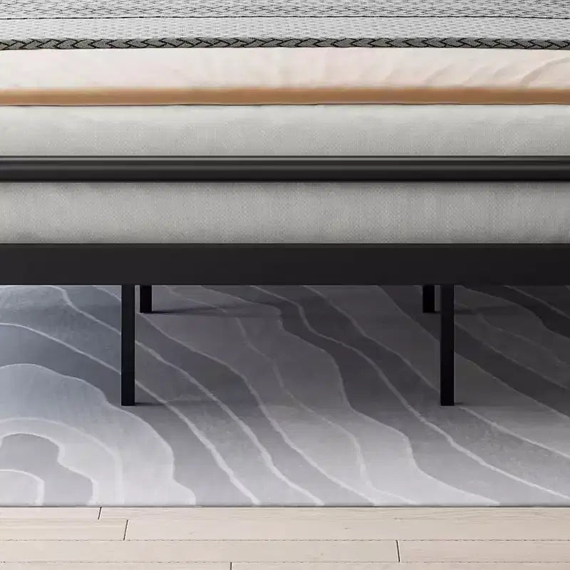 Cadre de lit King Size Mid-Century Moderne, Plateforme en métal avec Tête de lit imitation bois, Aucun sommier tapissier requis, Design silencieux pour Chambre à coucher, Marron