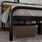 Cadre de lit King Size Mid-Century Moderne, Plateforme en métal avec Tête de lit imitation bois, Aucun sommier tapissier requis, Design silencieux pour Chambre à coucher, Marron