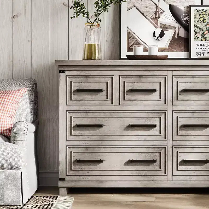 Commode de ferme Acekool à 8 tiroirs, organisateur de commode en bois rustique pour chambre, placard, salon, couloir