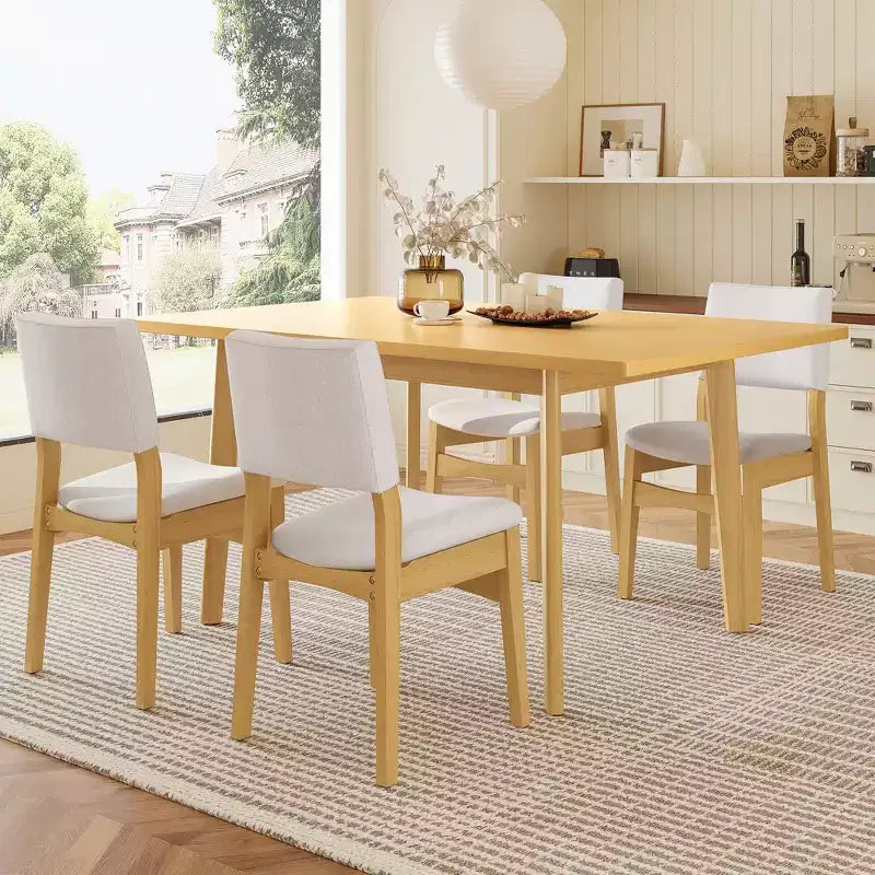 7/5 Piece Dining Table Set Dining Set for 6/4, Classic Kitchen Furniture Set with Upholstered Stackable Dining Chairs - ModernLuxe