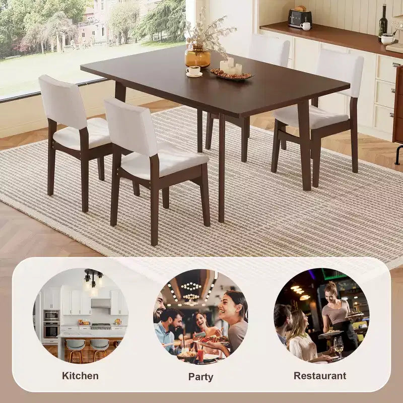 7/5 Piece Dining Table Set Dining Set for 6/4, Classic Kitchen Furniture Set with Upholstered Stackable Dining Chairs - ModernLuxe