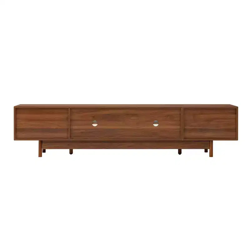 JVNOXK 78inch Entertainment Center Modern TV Stand with Built-in Glass Doors2 Drawers, Accommodates up to 80-inch TV, Solid Wood Legs -Walnut