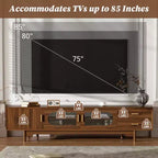 JVNOXK 78inch Entertainment Center Modern TV Stand with Built-in Glass Doors2 Drawers, Accommodates up to 80-inch TV, Solid Wood Legs -Walnut