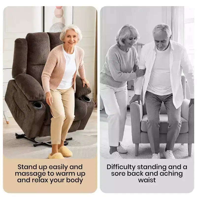 GustoWave Power Lift Recliner Chair for Elderly, Oversized Electric Recliner with Massage, Heat, Lay Flat, Stand Assist, 2 Cup Holders