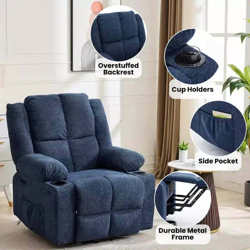 GustoWave Power Lift Recliner Chair for Elderly, Oversized Electric Recliner with Massage, Heat, Lay Flat, Stand Assist, 2 Cup Holders