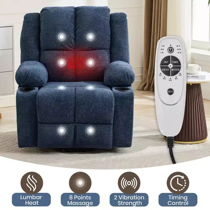 GustoWave Power Lift Recliner Chair for Elderly, Oversized Electric Recliner with Massage, Heat, Lay Flat, Stand Assist, 2 Cup Holders
