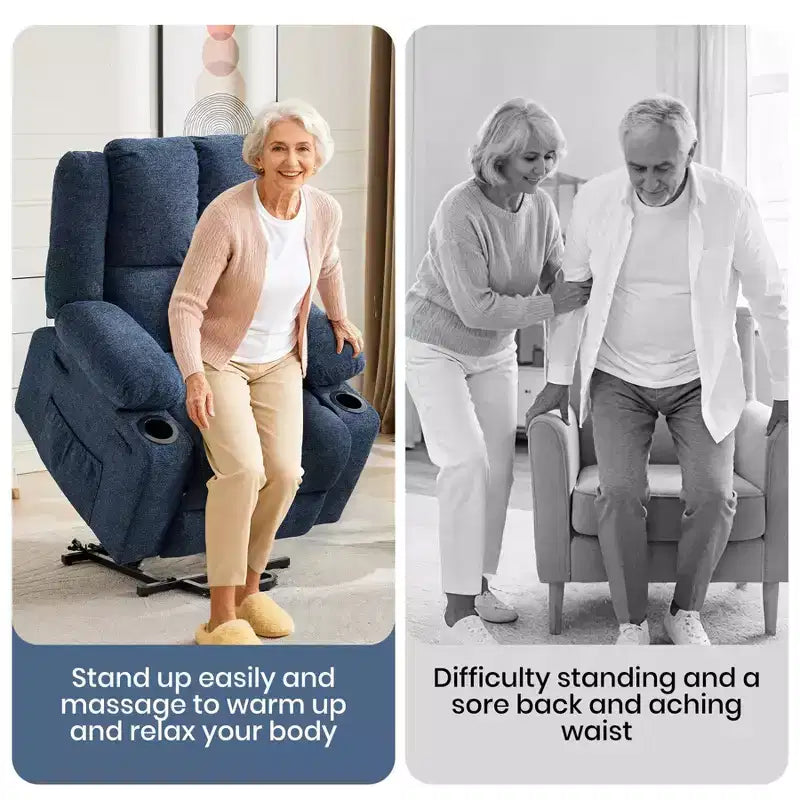 GustoWave Power Lift Recliner Chair for Elderly, Oversized Electric Recliner with Massage, Heat, Lay Flat, Stand Assist, 2 Cup Holders