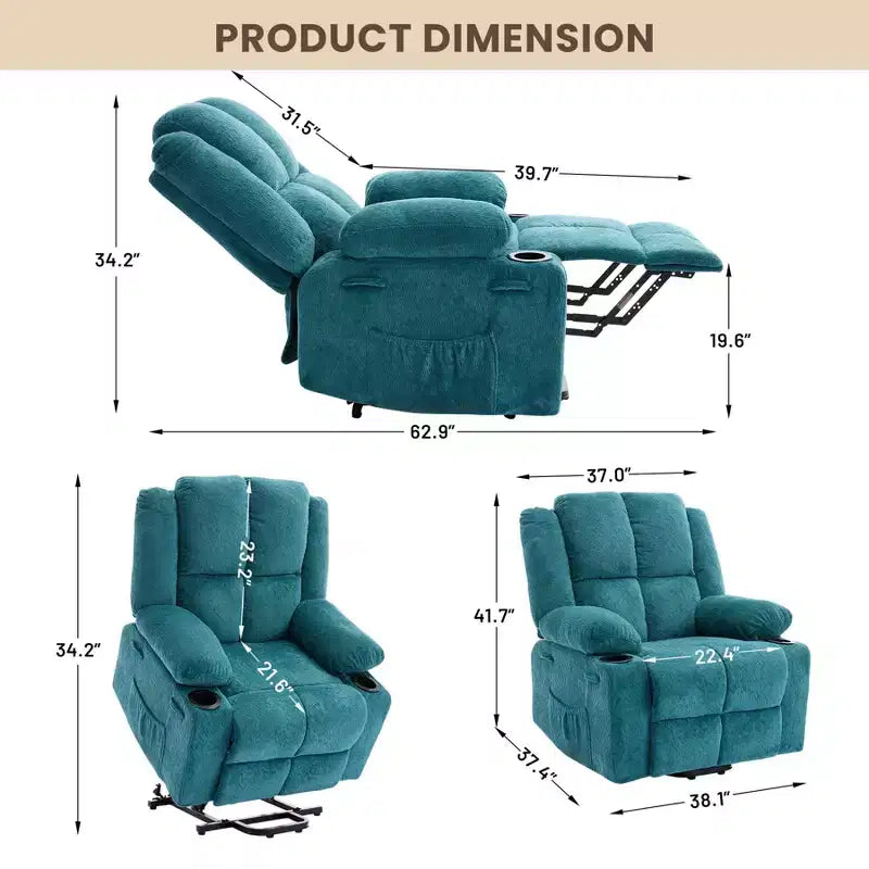 GustoWave Power Lift Recliner Chair for Elderly, Oversized Electric Recliner with Massage, Heat, Lay Flat, Stand Assist, 2 Cup Holders