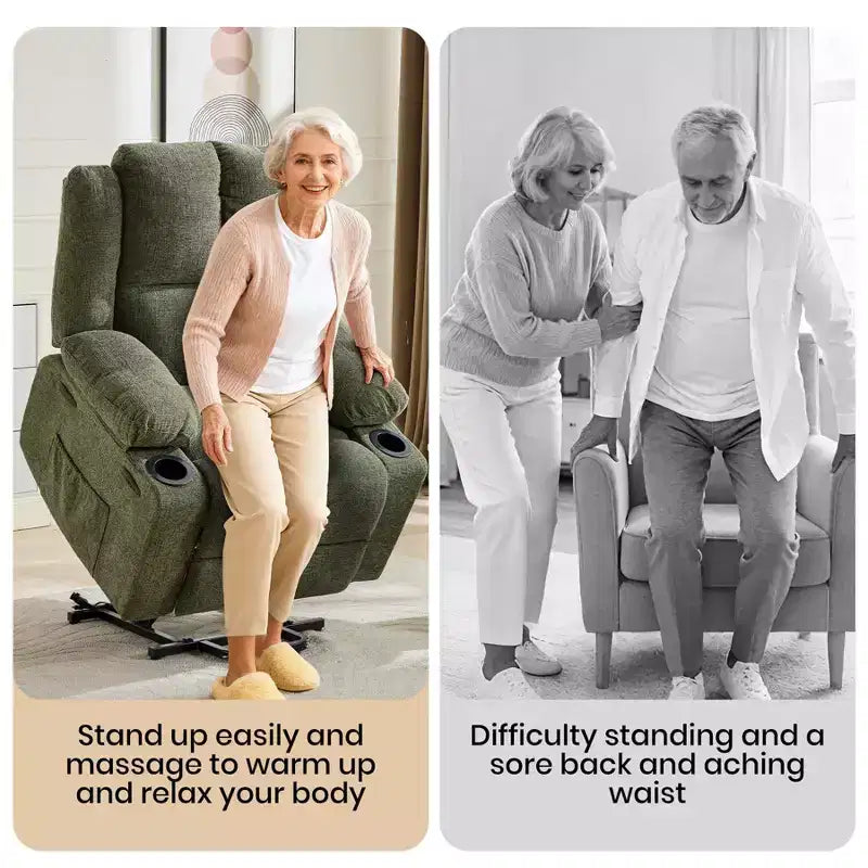 GustoWave Power Lift Recliner Chair for Elderly, Oversized Electric Recliner with Massage, Heat, Lay Flat, Stand Assist, 2 Cup Holders
