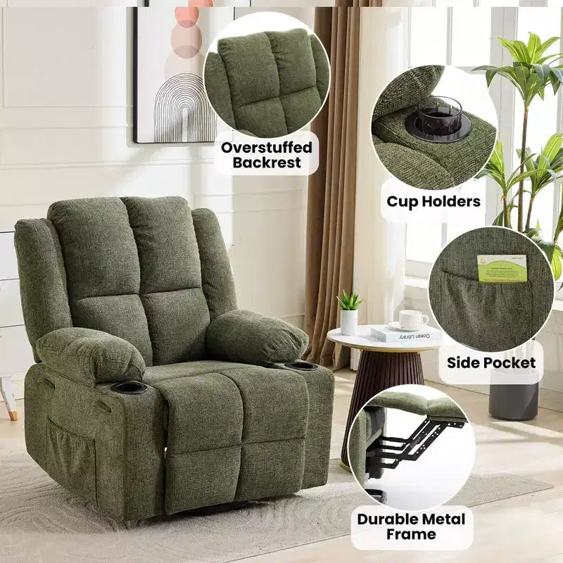 GustoWave Power Lift Recliner Chair for Elderly, Oversized Electric Recliner with Massage, Heat, Lay Flat, Stand Assist, 2 Cup Holders