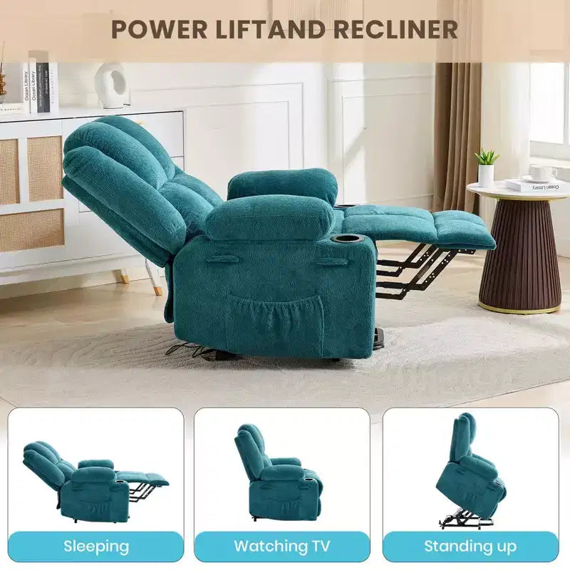 GustoWave Power Lift Recliner Chair for Elderly, Oversized Electric Recliner with Massage, Heat, Lay Flat, Stand Assist, 2 Cup Holders