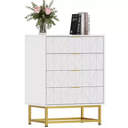 4 Drawer Wooden Bedroom Chest Cabinet, Chest of Drawers with Metal Legs & Gold Handle, for Bedroom, Living Room, Hallway, Entryway