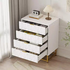 4 Drawer Wooden Bedroom Chest Cabinet, Chest of Drawers with Metal Legs & Gold Handle, for Bedroom, Living Room, Hallway, Entryway