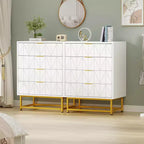 4 Drawer Wooden Bedroom Chest Cabinet, Chest of Drawers with Metal Legs & Gold Handle, for Bedroom, Living Room, Hallway, Entryway