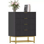 4 Drawer Wooden Bedroom Chest Cabinet, Chest of Drawers with Metal Legs & Gold Handle, for Bedroom, Living Room, Hallway, Entryway