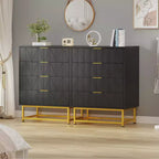 4 Drawer Wooden Bedroom Chest Cabinet, Chest of Drawers with Metal Legs & Gold Handle, for Bedroom, Living Room, Hallway, Entryway