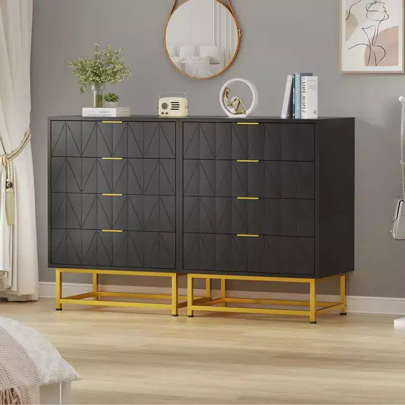 4 Drawer Wooden Bedroom Chest Cabinet, Chest of Drawers with Metal Legs & Gold Handle, for Bedroom, Living Room, Hallway, Entryway