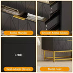 4 Drawer Wooden Bedroom Chest Cabinet, Chest of Drawers with Metal Legs & Gold Handle, for Bedroom, Living Room, Hallway, Entryway