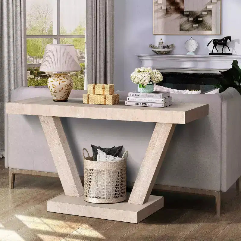 Vintage Industrial Console Table for Living Room Office, Rectangular Wood Sofa Table with Distressed Wood Finish