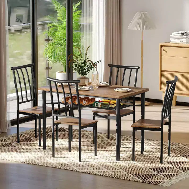 COZONY 4-Piece Farmhouse Dining Set, Wooden Kitchen Table & Chairs w/ Storage & Adjustable Legs