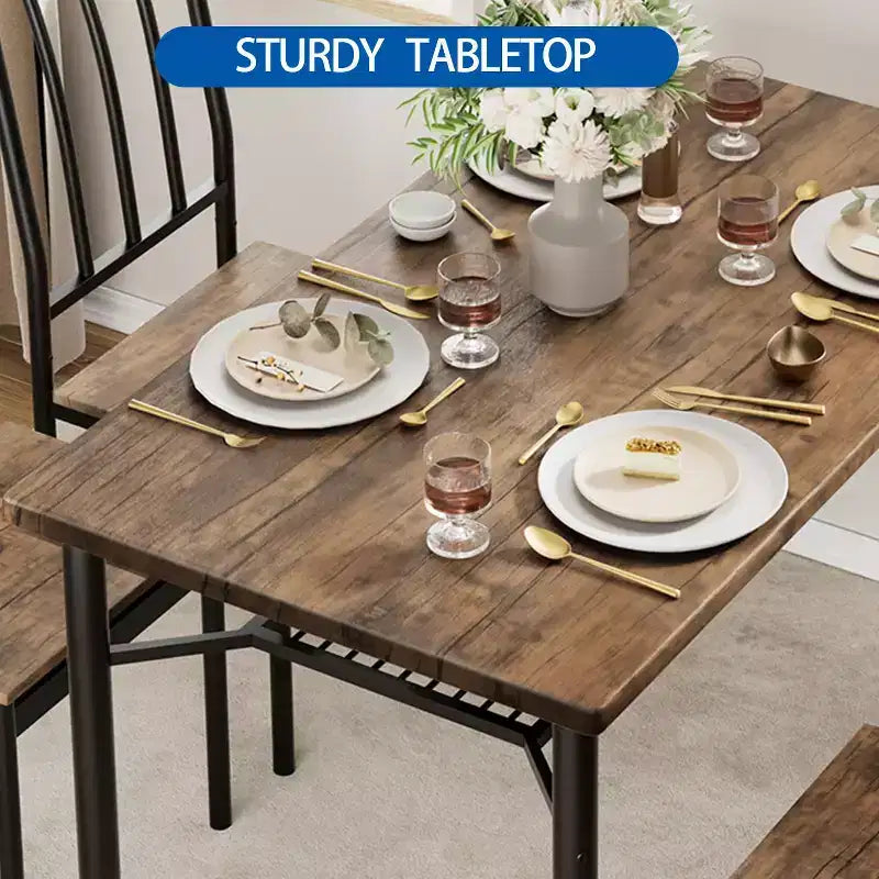 COZONY 4-Piece Farmhouse Dining Set, Wooden Kitchen Table & Chairs w/ Storage & Adjustable Legs