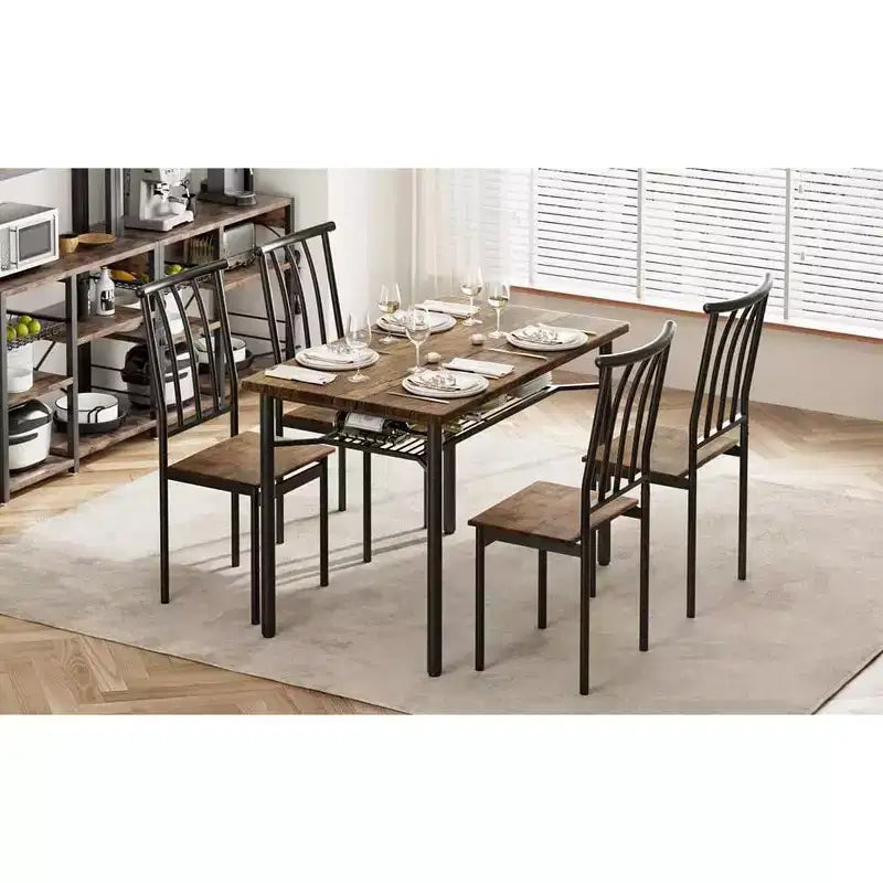 COZONY 4-Piece Farmhouse Dining Set, Wooden Kitchen Table & Chairs w/ Storage & Adjustable Legs