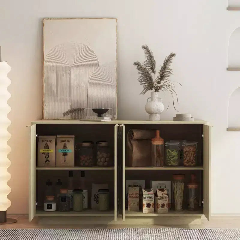 Okak Modern Fluted Storage Buffet Cabinet with 4 Doors & Adjustable Shelves,Decorative Sideboard Accent Cabinet for Dining Room,Kitchen
