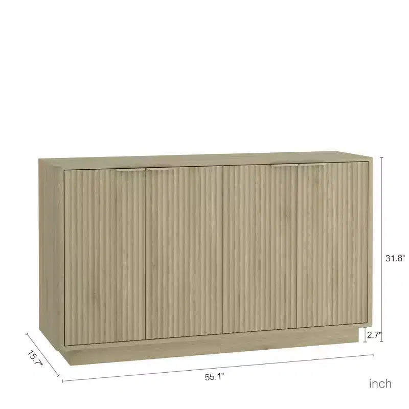 Okak Modern Fluted Storage Buffet Cabinet with 4 Doors & Adjustable Shelves,Decorative Sideboard Accent Cabinet for Dining Room,Kitchen