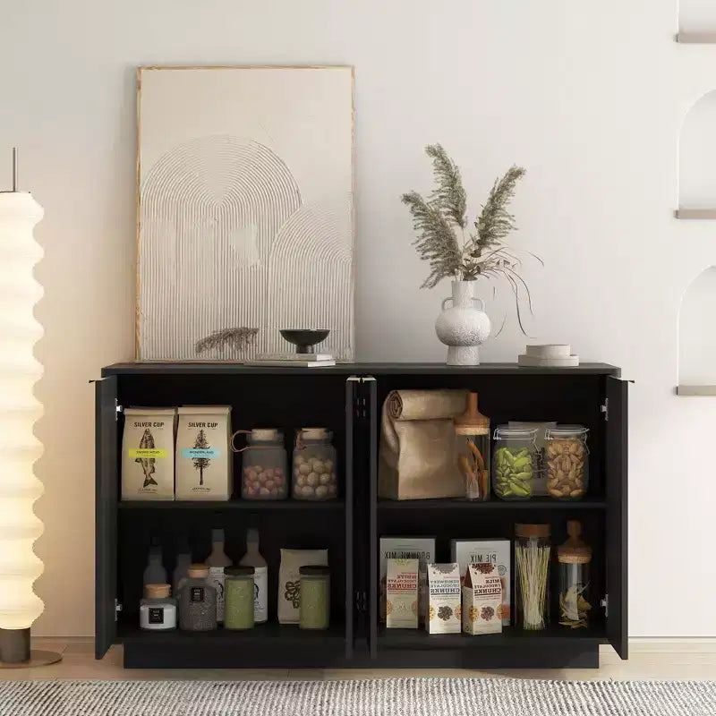Okak Modern Fluted Storage Buffet Cabinet with 4 Doors & Adjustable Shelves,Decorative Sideboard Accent Cabinet for Dining Room,Kitchen