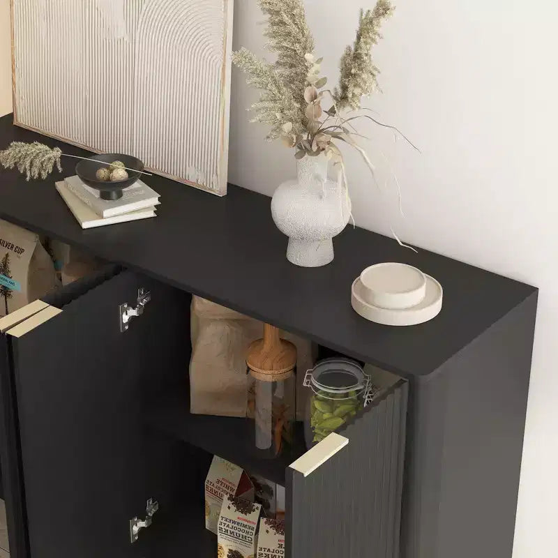 Okak Modern Fluted Storage Buffet Cabinet with 4 Doors & Adjustable Shelves,Decorative Sideboard Accent Cabinet for Dining Room,Kitchen