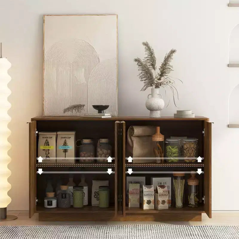 Okak Modern Fluted Storage Buffet Cabinet with 4 Doors & Adjustable Shelves,Decorative Sideboard Accent Cabinet for Dining Room,Kitchen