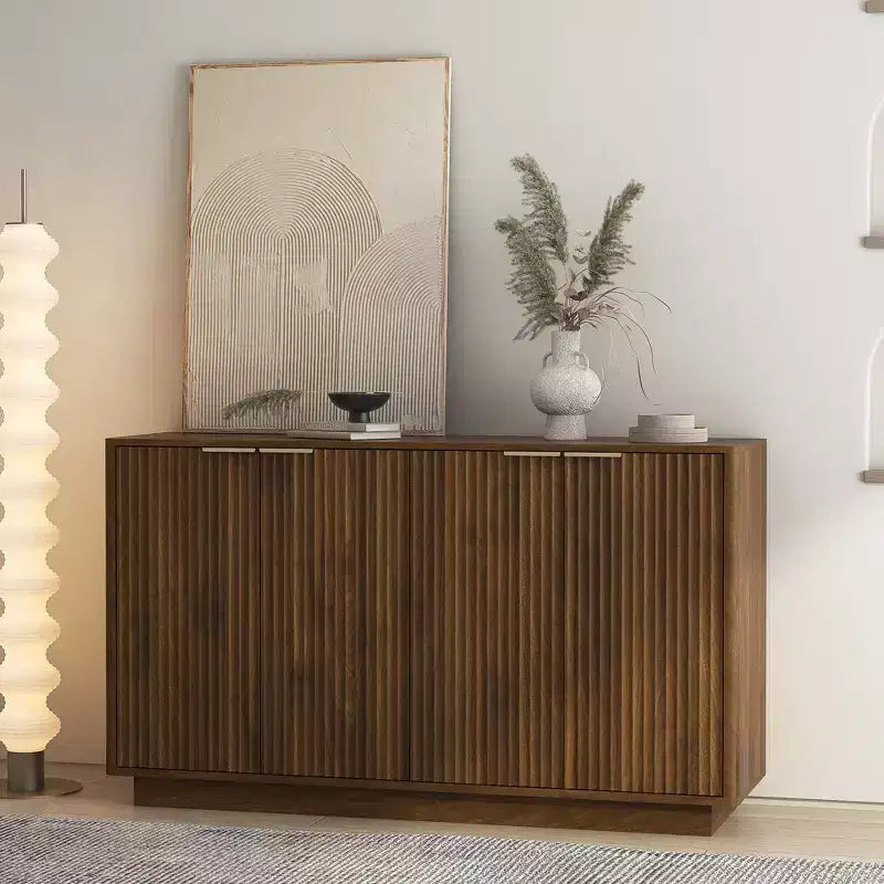 Okak Modern Fluted Storage Buffet Cabinet with 4 Doors & Adjustable Shelves,Decorative Sideboard Accent Cabinet for Dining Room,Kitchen