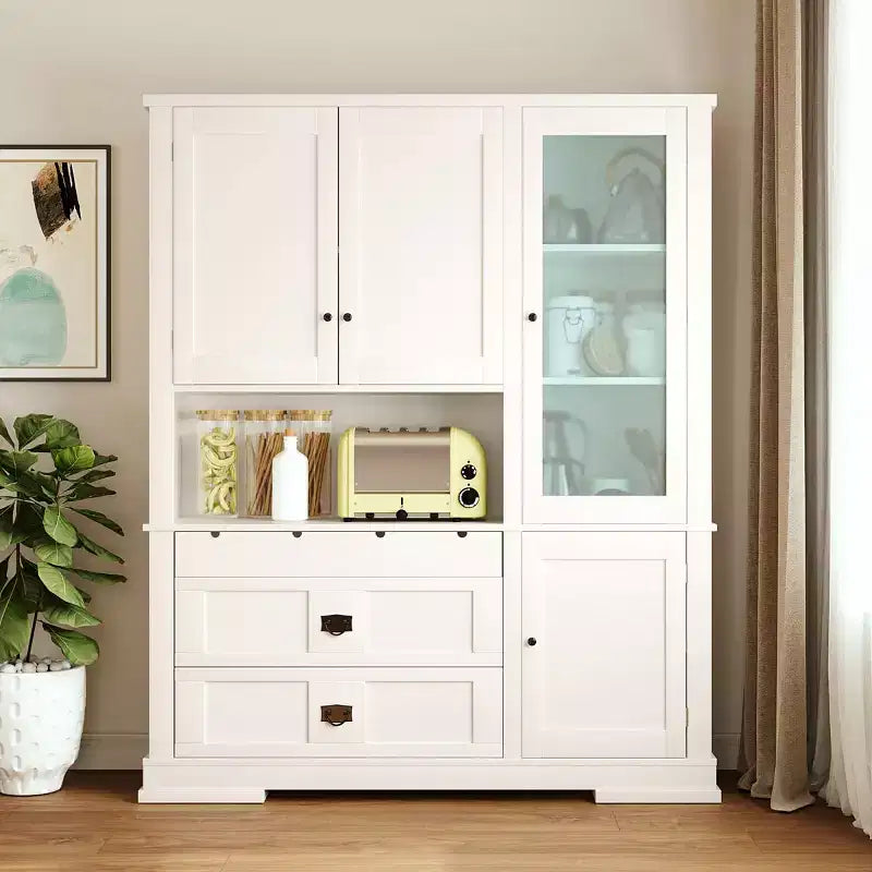 63.3 Freestanding Large Kitchen Pantry Cabinet, Microwave Cabinet with Drawers, Adjustable Shelves for Kitchen or Dining Room-Panipeachy