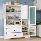 63.3 Freestanding Large Kitchen Pantry Cabinet, Microwave Cabinet with Drawers, Adjustable Shelves for Kitchen or Dining Room-Panipeachy