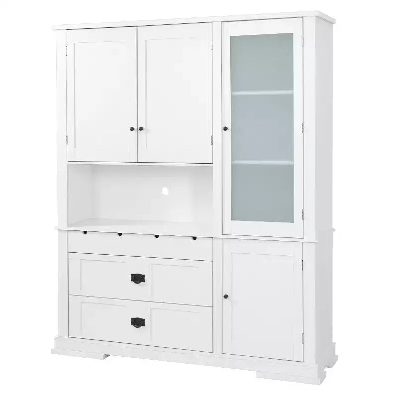 63.3 Freestanding Large Kitchen Pantry Cabinet, Microwave Cabinet with Drawers, Adjustable Shelves for Kitchen or Dining Room-Panipeachy
