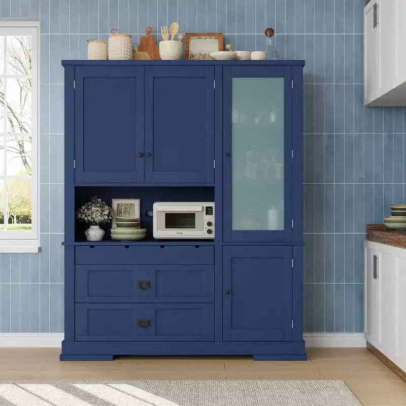 63.3 Freestanding Large Kitchen Pantry Cabinet, Microwave Cabinet with Drawers, Adjustable Shelves for Kitchen or Dining Room-Panipeachy